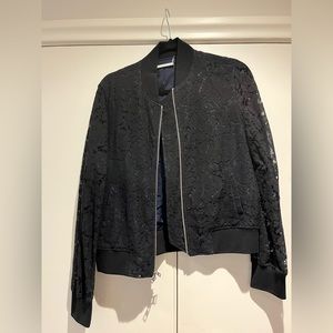 Diane VonFurstenburg lace bomber jacket. Black and navy blue, size small